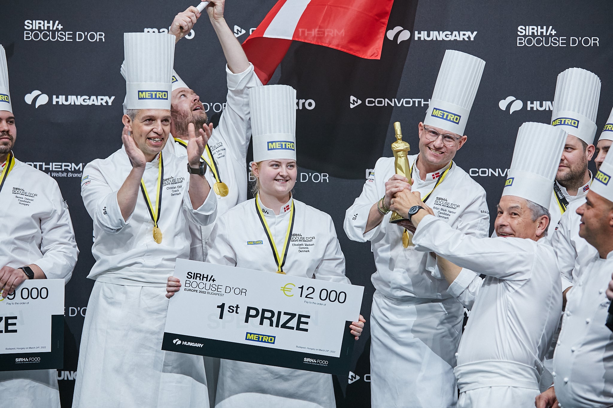 Chefs winning an award at Bocuse D'Or